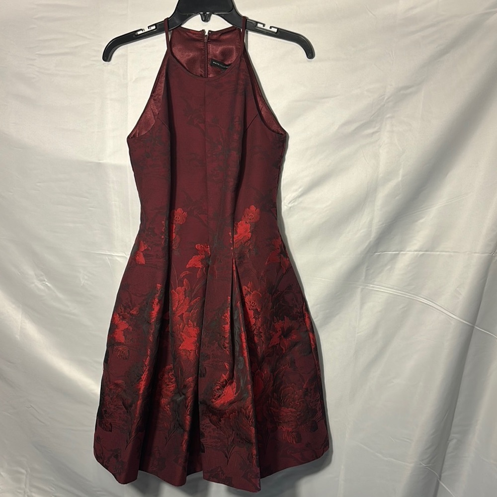 White House Black Market Red Jacquard Floral Fit & Flare Dress Size 00 (NWT)